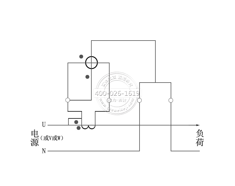 单相电能表经电流互感器进入式接线图——电流电压公用